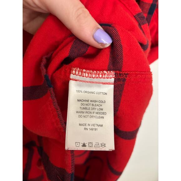 TOPO Designs Shirt Dress Womens Large Plaid Flannel Button Up Red Navy Cotton - Picture 7 of 7
